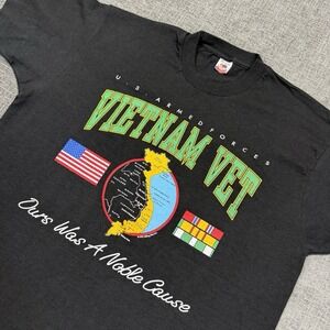 Vintage 1992 Vietnam Vet T Shirt Mens XL USA Made Military Map Graphic Black